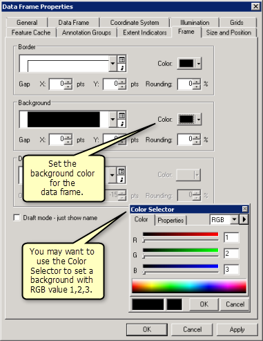 Data frame background color settings in ArcMap Data frame background color settings in ArcMap